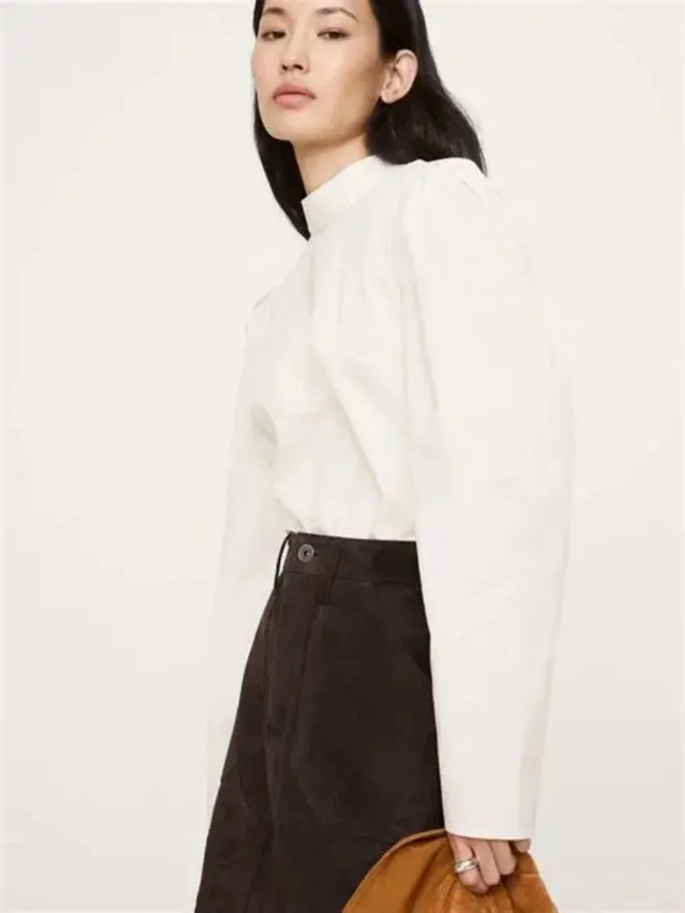 NWT! Banana Republic Cream White Stretch-Cotton Ripstop Puff-Sleeve Top M